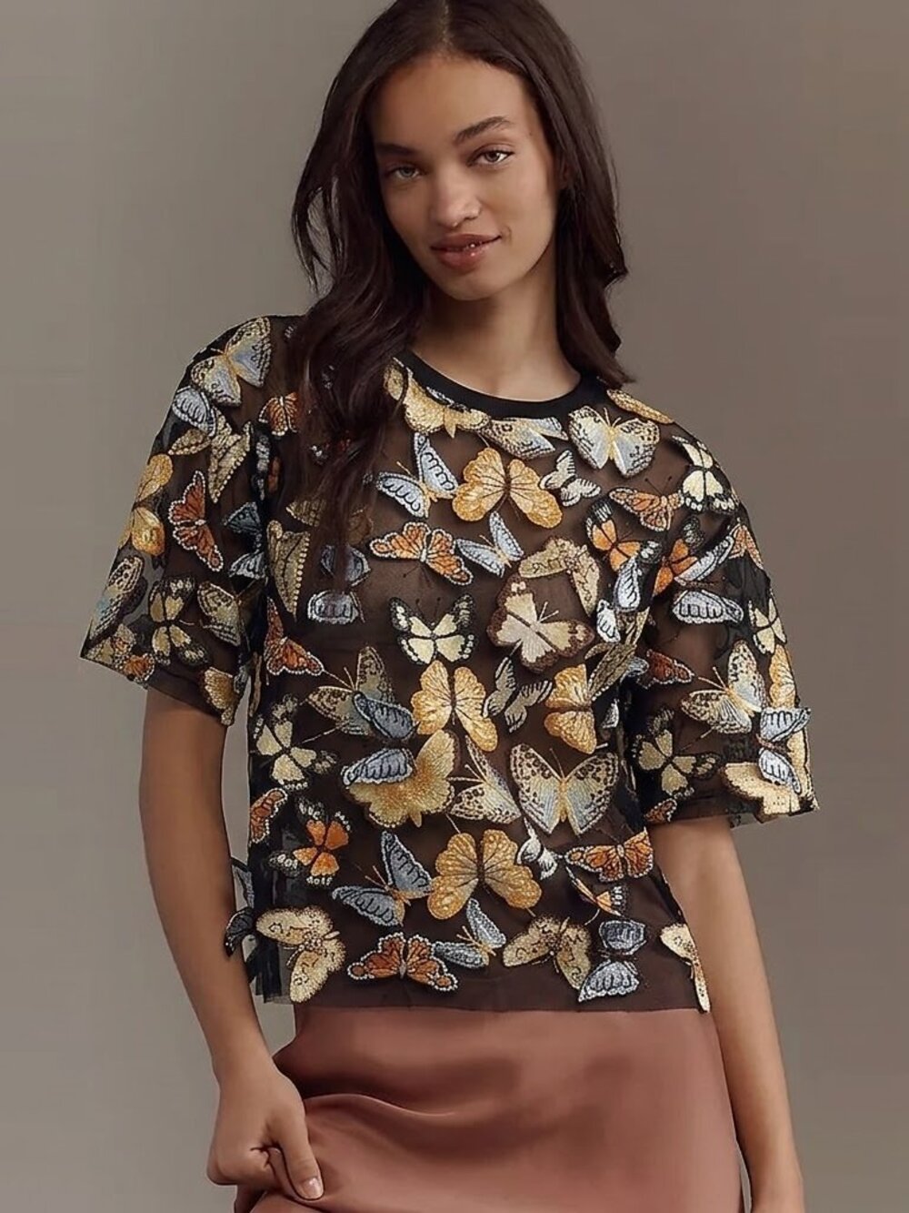 Dolan 3D Butterfly Sheer T-Shirt NWOT
